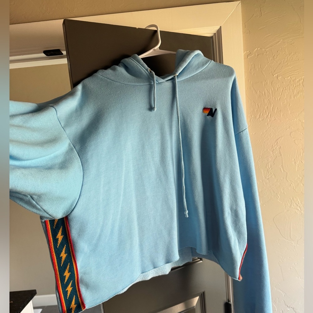 Cozy Cropped Aviator Nation Sky Blue Hoodie